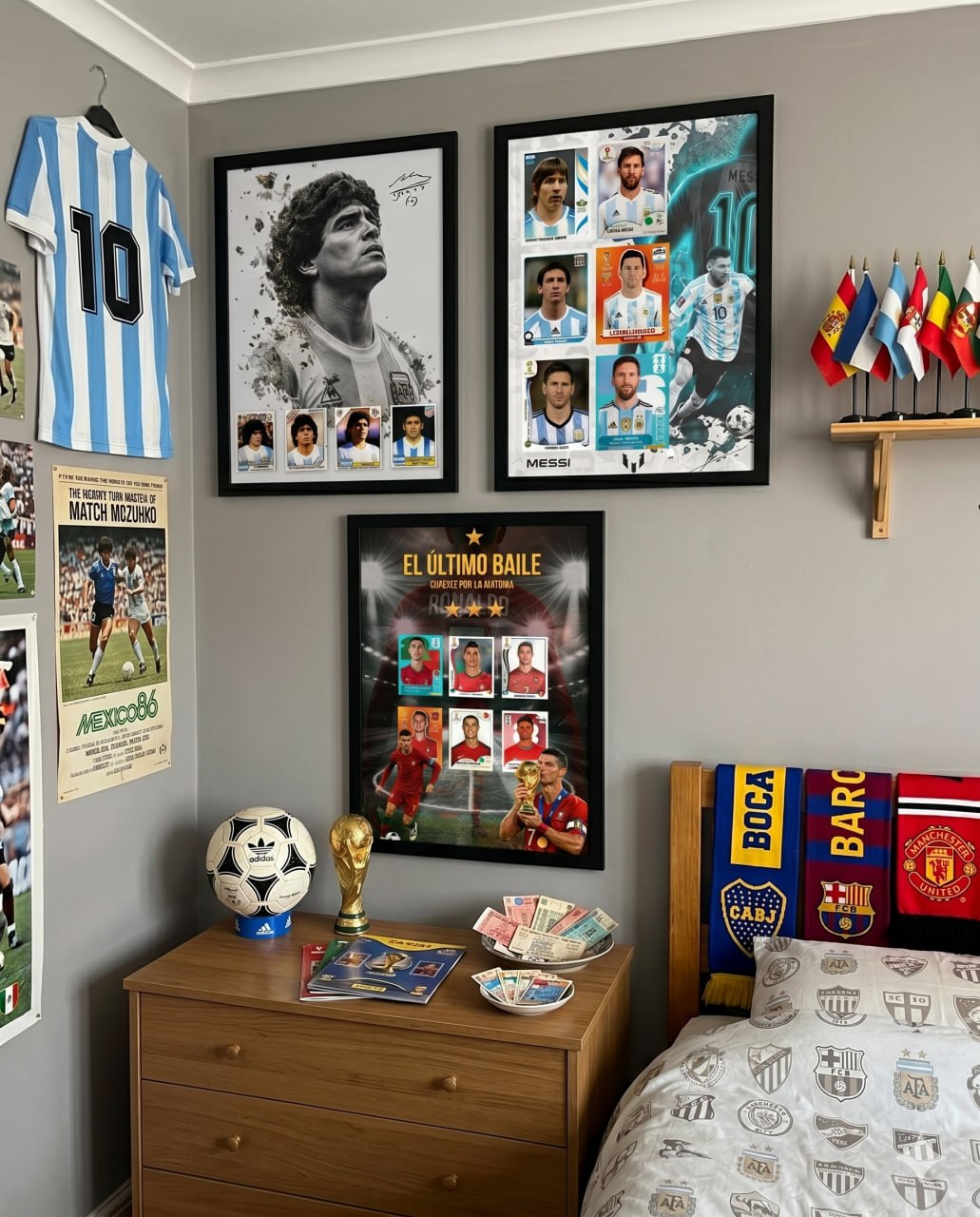 Colección cuadros fútbol habitación